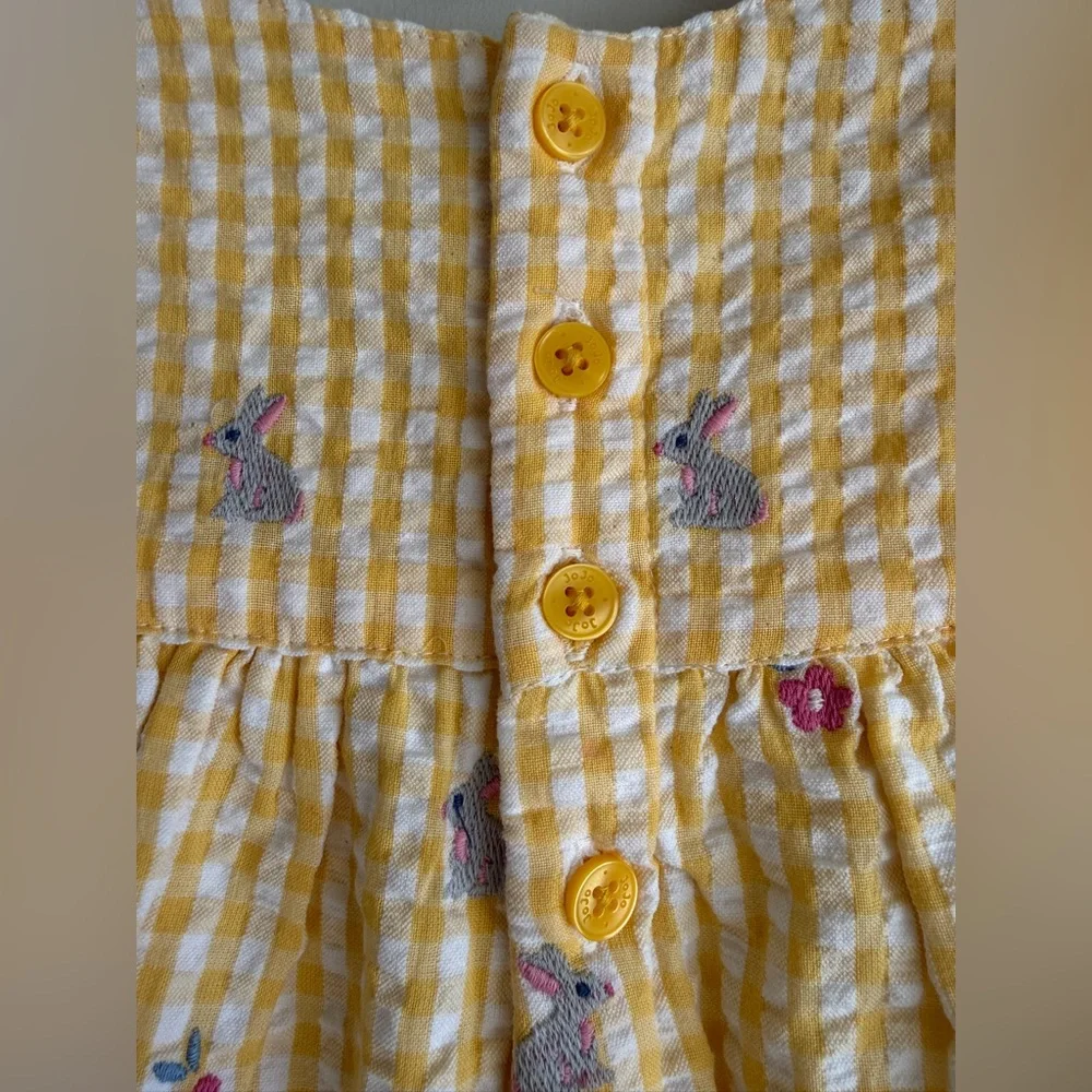 NWT Yellow Gingham Ruffle Sleeve Bunny Easter Sunsuit, 18-24 mo, MSRP $55 - Picture 8 of 13